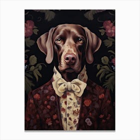 Dog Portrait With Rustic Flowers 2 Canvas Print