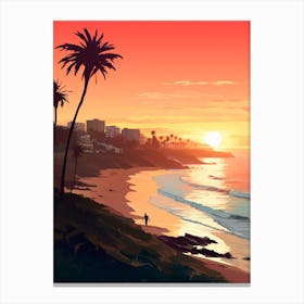 Manly Beach Australia At Sunset, Vibrant Painting 2 Canvas Print