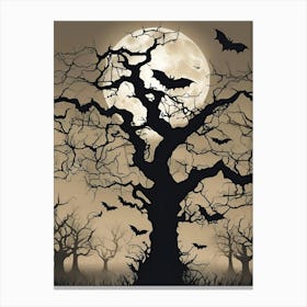 Full Moon & Bats Wall Art, Halloween Decor Canvas Print