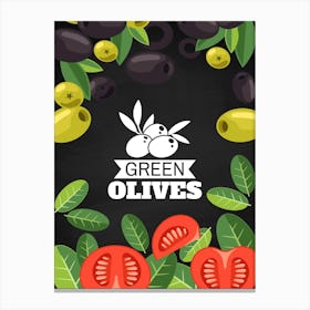 Green Olives - olives poster, kitchen wall art 1 Canvas Print