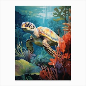 Turtle Swimming With Aquatic Plants 2 Canvas Print