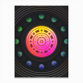 Neon Geometric Glyph in Pink and Yellow Circle Array on Black n.0182 Canvas Print
