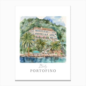 Italy Portofino Storybook 2 Travel Poster Watercolour Canvas Print