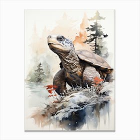 Sea Turtle, Japanese Brush Painting, Ukiyo E, Minimal 4 Canvas Print