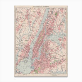 Map Of New York City — retro map, vintage map print Canvas Print