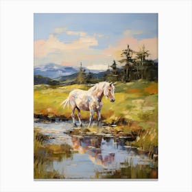 Horses Painting In Scottish Highlands, Scotland 4 Canvas Print