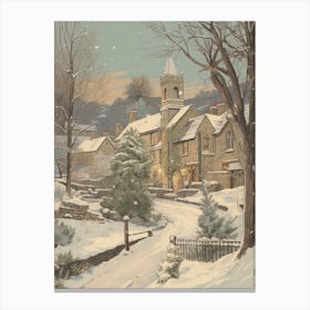 Vintage Winter Illustration Cotswolds United Kingdom 5 Canvas Print