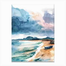 Watercolor Of A Boat On The Beach Canvas Print