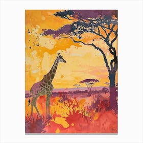 Lilac Giraffe Watercolour Style Illustration 2 Canvas Print
