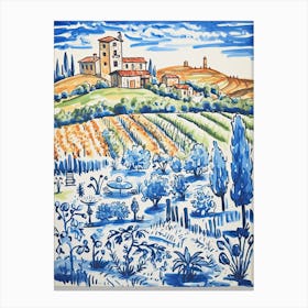Italy, Tuscany Cute Illustration In Orange And Blue 0 Canvas Print