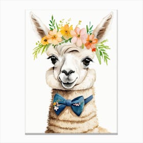 Baby Alpaca Wall Art Print With Floral Crown And Bowties Bedroom Decor (12) Canvas Print