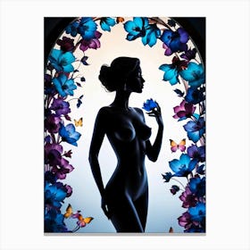 Silhouette of Naked Woman with Floral Frames #4 Canvas Print