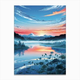 Sunrise Over A Lake 1 Canvas Print