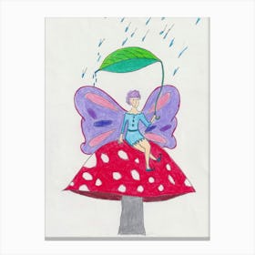 Butterfly Fairy on Mushroom Tuffet Canvas Print