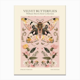 Velvet Butterflies Collection Pink Butterflies William Morris Style 8 Canvas Print