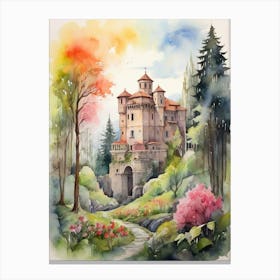 Watercolor Castle In The Forest 1 Canvas Print