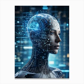 Abstract Head Of A Cyborg With A Highly Detailed Geometric Brain Profile Connected To A Futuristic (4) Canvas Print