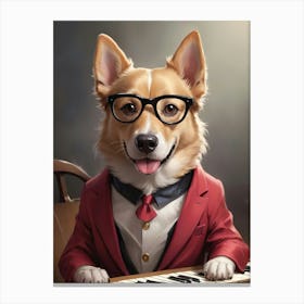 Cute Corgi Musician Canvas Print