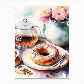 Donuts And Tea, Tablescape Cute Neon 1 Canvas Print