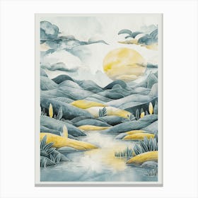 Tranquil Watercolor Landscape Rendering With Dreamlike Ambiance Canvas Print