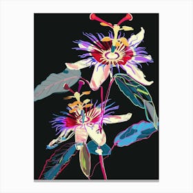 Neon Flowers On Black Passionflower 3 Canvas Print