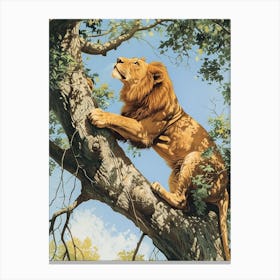 Barbary Lion Relief Illustration Climbing A Tree 1 Canvas Print