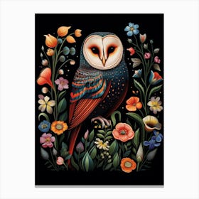 Folk Bird Illustration Barn Owl 1 Canvas Print