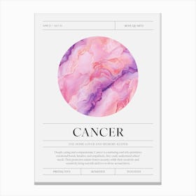 Cancer Zodiac Sign, Rose Quartz Birthstone Crystal Gem Canvas Print