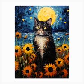 Cat Sunflowers 6 Canvas Print