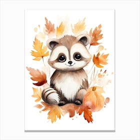 A Panda Watercolour In Autumn Colours 1 Canvas Print