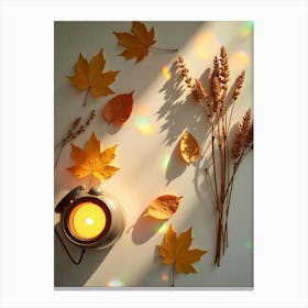 Autumn Leaves And Candle Canvas Print