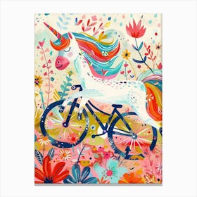Floral Fauvism Style Unicorn Riding A Bike 3 Canvas Print