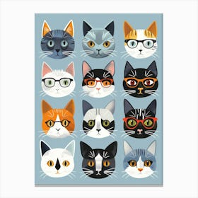 Cats In Glasses Vector Illustration Canvas Print