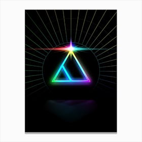 Neon Geometric Glyph in Candy Blue and Pink with Rainbow Sparkle on Black n.0372 Canvas Print