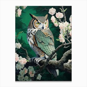 Ohara Koson Inspired Bird Painting Great Horned Owl 4 Canvas Print