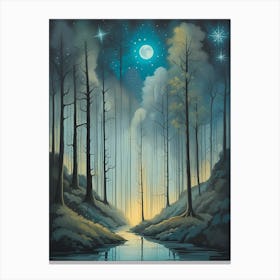 Night In The Forest Trees Woods Canvas Print