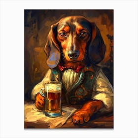 Kakalotz Fancy Dachshund Drinking Beer In The Style Of Edgar J Canvas Print