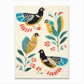 Folk Style Bird Painting Pheasant 3 Canvas Print