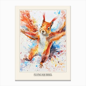 Flying Squirrel Colourful Watercolour 2 Poster Canvas Print