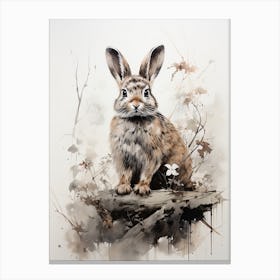 Rabbit, Japanese Brush Painting, Ukiyo E, Minimal 4 Canvas Print