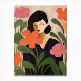 Woman With Autumnal Flowers Cyclamen 3 Canvas Print