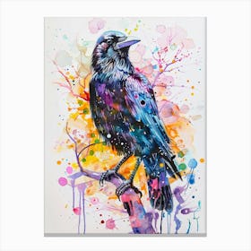Crow Colourful Watercolour 1 Canvas Print