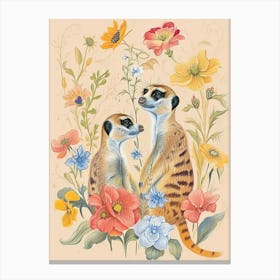 Folksy Floral Animal Drawing Meerkat 3 Canvas Print