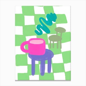 Checkered Rug Chair And Coffee Table Canvas Print