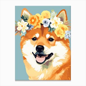 Shiba Inu Portrait With A Flower Crown, Matisse Painting Style 4 Canvas Print