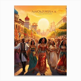 A Multicultural Parade Illustrative Poster Style Showcasing Various Ethnic Groups Dressed In Tradi (2) Canvas Print