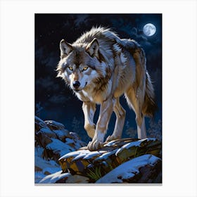 Wolf At Night Canvas Print