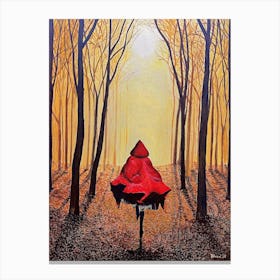 Woman In Red Cape Running In Forest Canvas Print