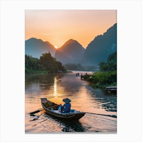 Sunset On The River In Vietnam Canvas Print