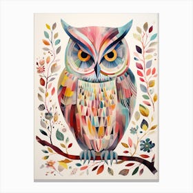 Bird Painting Collage Eastern Screech Owl 4 Canvas Print